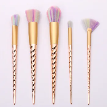 

New 5pcs Rose Gold Unicorn Colorful Makeup Brushes Set Foundation Blending Power Eyeshadow Cosmetic Make Up Tools Set