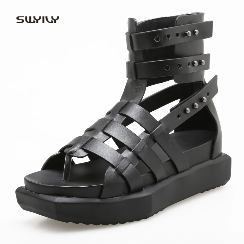 SWYIVY Womens Sandals Rome Shoes Summer 2018 High Top Casual Shoes Platform Genuine Leather Woman Sandals Filp Flops Rivet цена SWYIVY Womens Sandals Rome Shoes Summer 2018 High Top Casual Shoes Platform Genuine Leather Woman Sandals Filp Flops Rivet цены онлайн
