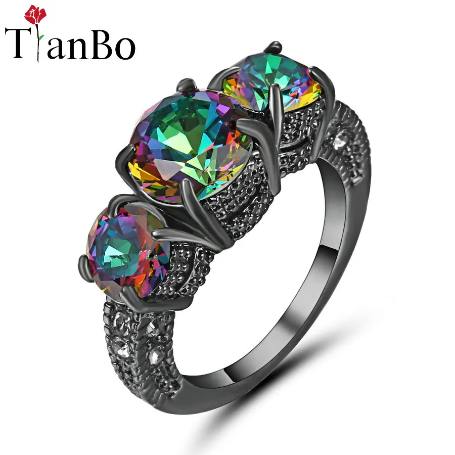 TianBo серебристое Черное и золотистое кольцо с 3 камнями вечная яркость