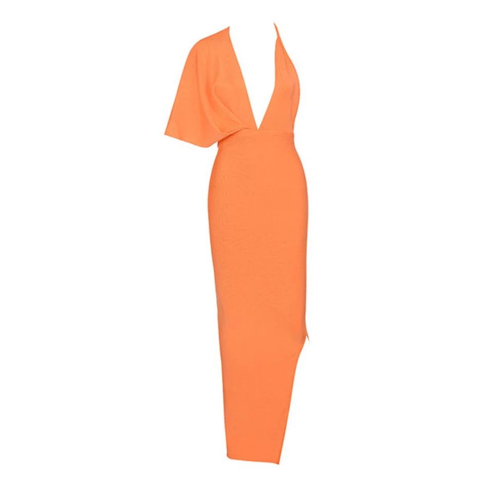 Шикарное оранжевое ДРАПИРОВАННОЕ Макси-Бандажное платье с открытой спиной, женское платье с разрезом по бокам, элегантное облегающее платье для вечеринок, сексуальное женское летнее платье, Vestidods