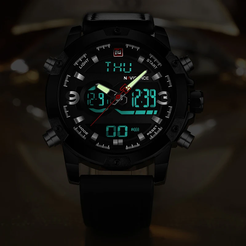 Günstig NAVIFORCE Männer Sport Uhren Männlichen Top Luxus Marke Quarz Digitale Uhr Mann Wasserdichte Leder Armee Armbanduhr Relogio Masculino