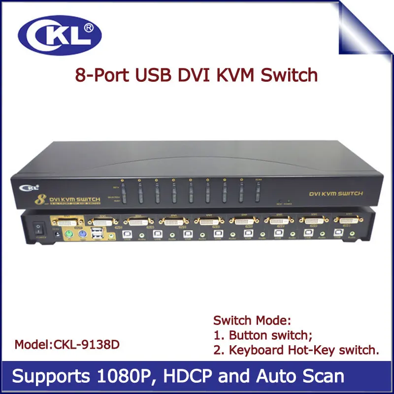 Коммутатор CKL с 8 портами USB PS/2 DVI KVM поддержка портов аудио автоматическое