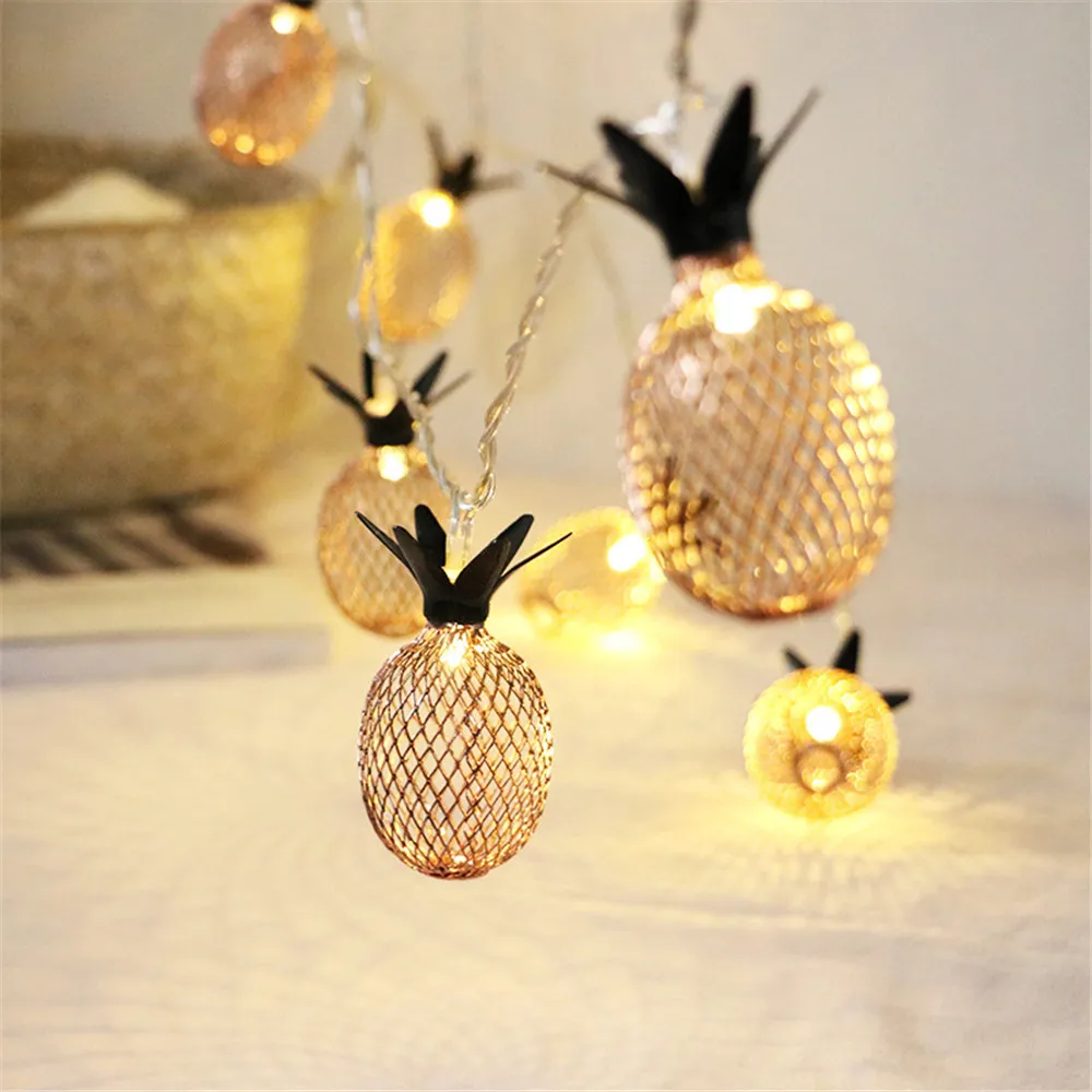

1M 1.5M 2M 3M Droop Metal Pineapple Fruit String Lights Yellow Light 10/20pcs LEDS Christmas String Night Light (NO Battery)