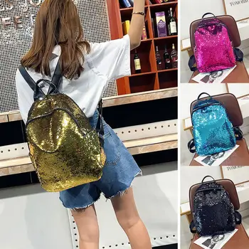 

New sequins women's backpack fashion hip hop bright color school bag leisure travel canta shoulder bag