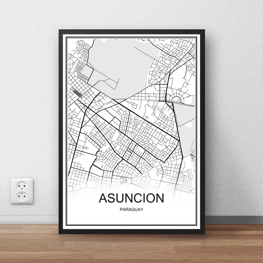 

Asuncion Paraguay City Street Map Print Poster Abstract Coated Paper Bar Cafe Pub Living Room Home Decor Wall Sticker 42x30cm
