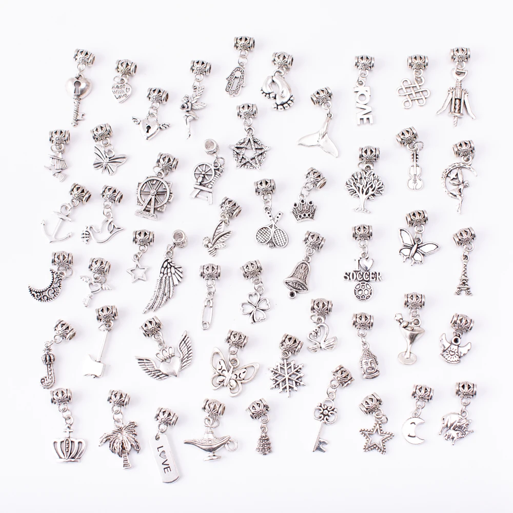 

2019New 50pcs Mix different Vintage Bead Charms alloy Beads European pendant fit Pandora charm bracelet DIY Metal Jewelry Makin