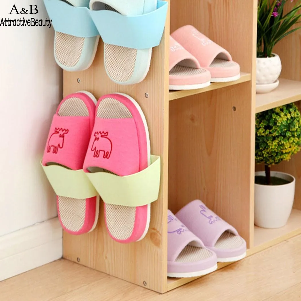 Homdox Wall Mounted Shoes Rack Creative Plastic Shoes Shelf Holder Sticky Home Shoe N30A