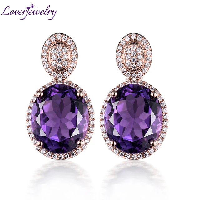14 Karat Gold Earrings With 10x12mm Oval Purple Amethyst Diamond 14 Karat Gold Earrings With 10x12mm Oval Purple Amethyst Diamond Drop Earring For Party We056b