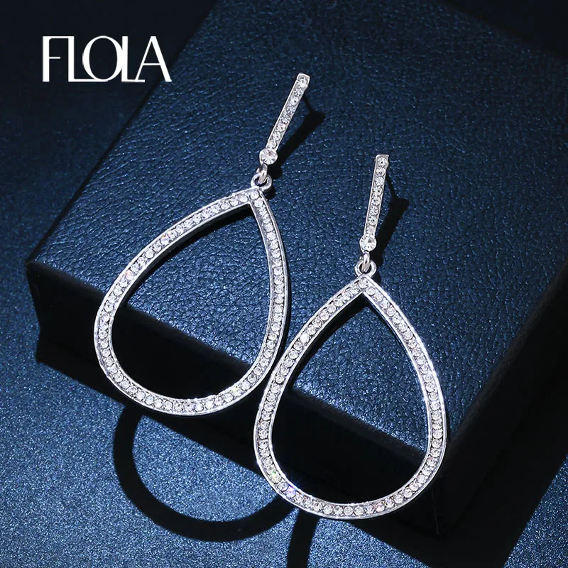 

FLOLA 2019 Crystal Teardrop Hoop Earrings for Woman Silver Circle Hoop Earrings with Stone Wedding Silver Jewelry Brinco ersm41