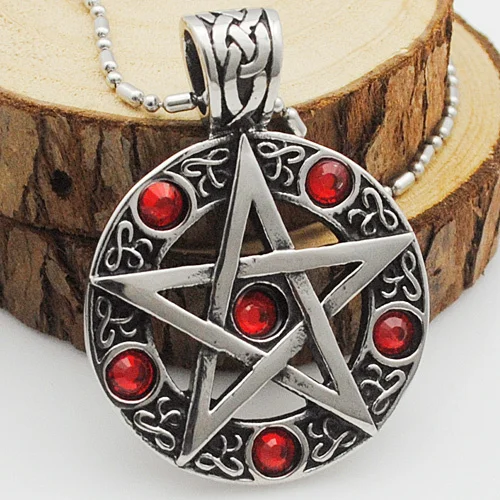 

New Mens Womens Stainless Steel Magic Pentagram Star Pendant Necklace Jewelry with Red Rhinestone Wholesale, new WP482