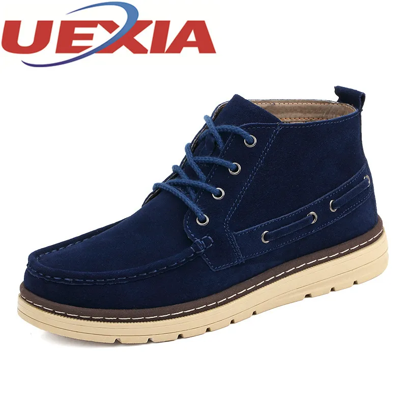 

Plus Size 46 Mens Suede Leather Shoes Winter Ankle Plush Boots Men New Warm High Top Boots Lace Up Rubber Booties Mens Work Shoe