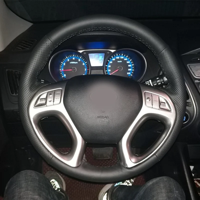 Free Shipping High Quality cowhide Top Layer Leather handmade Sewing Steering wheel covers protect For Hyundai ix35/Tucson 2 Free Shipping High Quality cowhide Top Layer Leather handmade Sewing Steering wheel covers protect For Hyundai ix35/Tucson 2