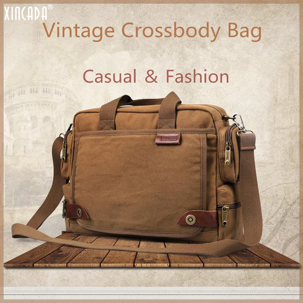 

XINCADA Casual Briefcases Canvas Messenger Bag Man Purse Shoulder Bags Travel Crossbody Satchel Bag 13 inch Laptop Bags for Men