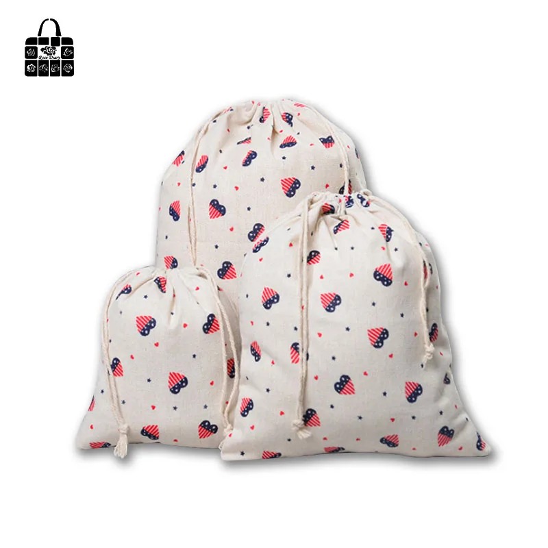 1pcs heart pattern 100 cotton dust cloth bag travel clothes Storage bag portable organizer home