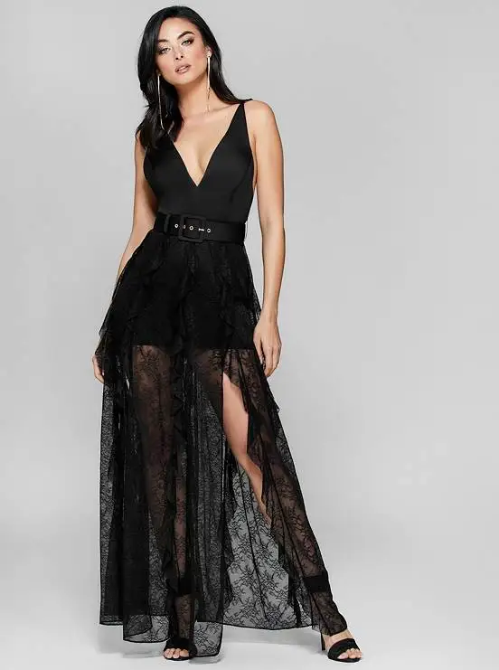 

Fashion Summer Sexy Deep V-Neck Lace Spaghetti Strap Bandage Dress 2019 Elegant Vestidos Designer Party Dress