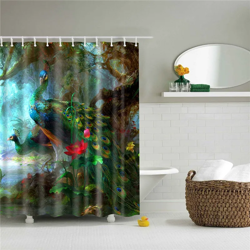 Водонепроницаемый полиэстер ткань занавески для душа набор с крючками животные стиль ванная комната экран для ванной ткань сова, лягушка, лошадь - Цвет: TZ160806