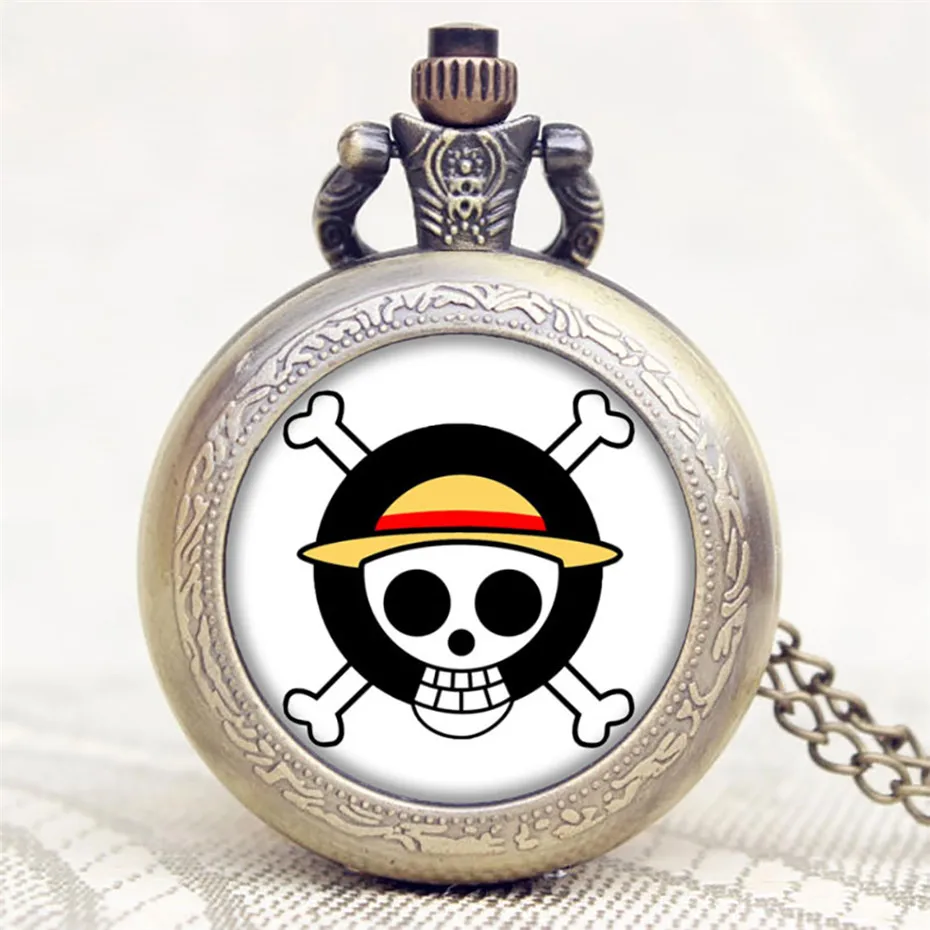 Классические карманные часы в стиле стимпанк, бронзовые часы с подвеской в виде пиратского черепа, карманные часы, уникальные лучшие подарки, Прямая поставка - Цвет: ONE PIECE watch
