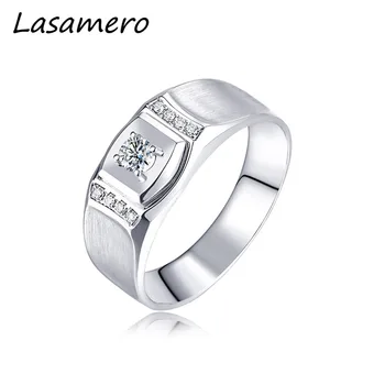 

LASAMERO Rings for Men 0.117CT Round Cut Natural Diamond Ring 18k White Gold Engagement Wedding Ring