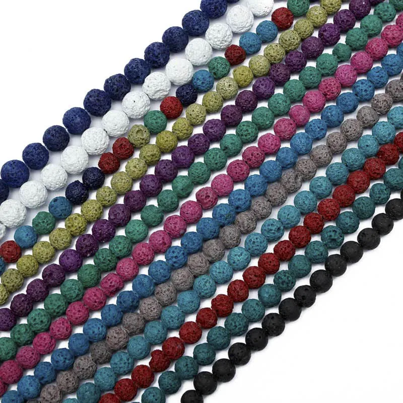 

2018 Colorful Volcanic Lava Stone Round Loose beads Natural Stone Rock Ball Wholesale DIY For Jewelry Bracelet Making Gift B