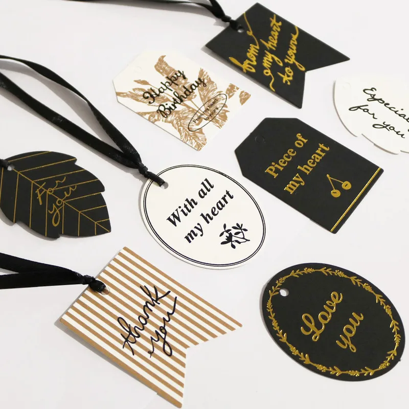 

80Pcs Black White Gilding Blessing Card DIY Label Wishes Card Wedding Party Note Hang Tag Kraft Gift Wrapping Supplies