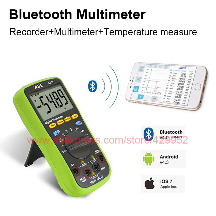

36B Blue tooth Digital Multimeter Ammeter For Test AC/DC Alternating Direct Current OHM Capacitance Diode