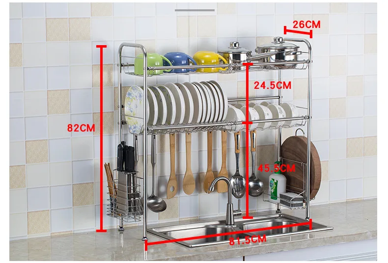 Двухслойная сушилка для посуды из нержавеющей стали, стойка для хранения столовых приборов, многофункциональная кухонная стойка