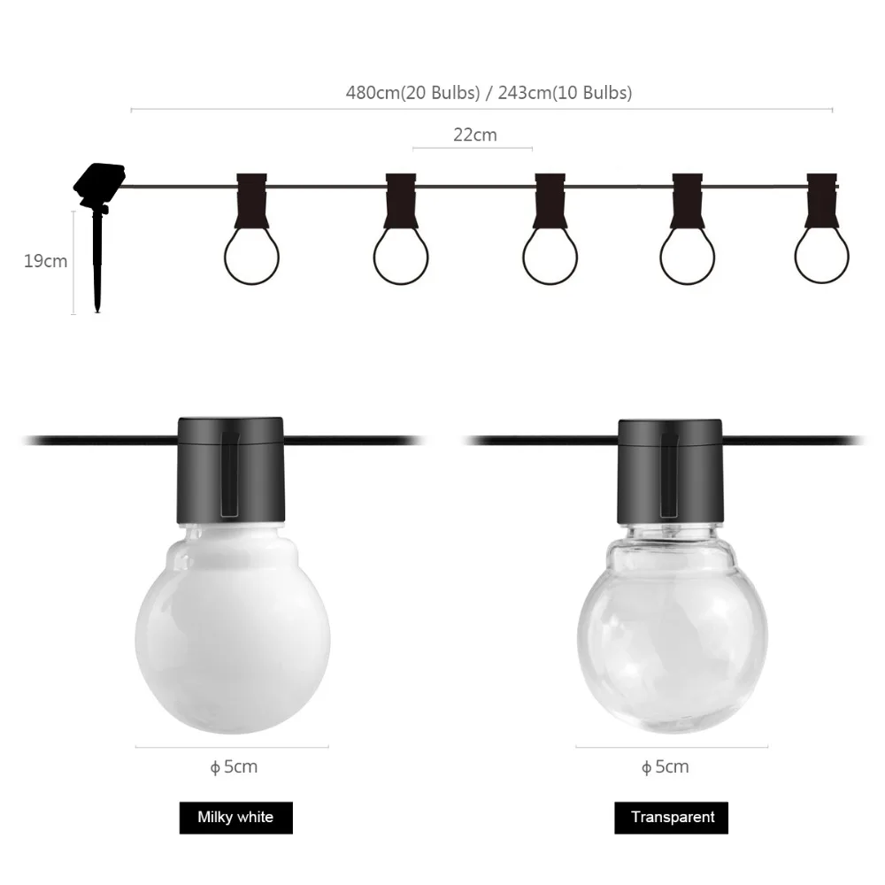 Уличный светильник для газона, светодиодный светильник на солнечной батарее, садовый декор, 10/20 лампочек, Сказочная Гирлянда для крыльца, двора, Рождества, свадьбы