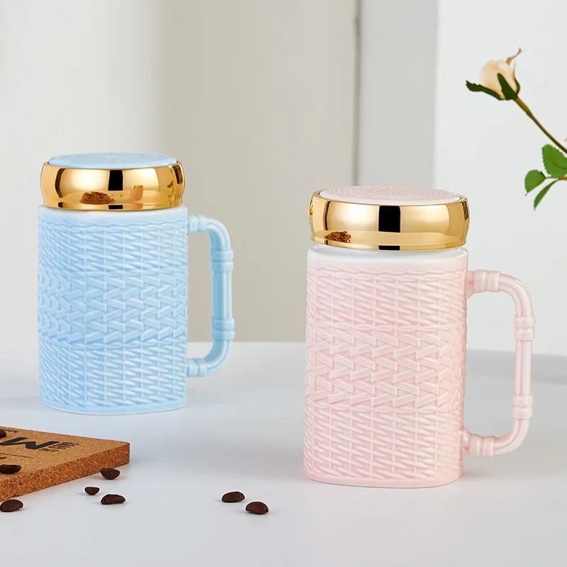 450 мл милая розовая керамическая кофейная кружка с крышкой, кофейные чашки для молока, чая, воды, креативные подарки