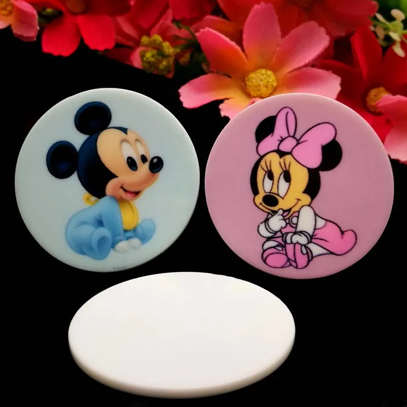 

40pcs/Lot 35mm Mixed Round Shape Mouse Planar Resins Cabochons Minnie Mickey Flat Back Hair Bow Center Home Decor Embellishments