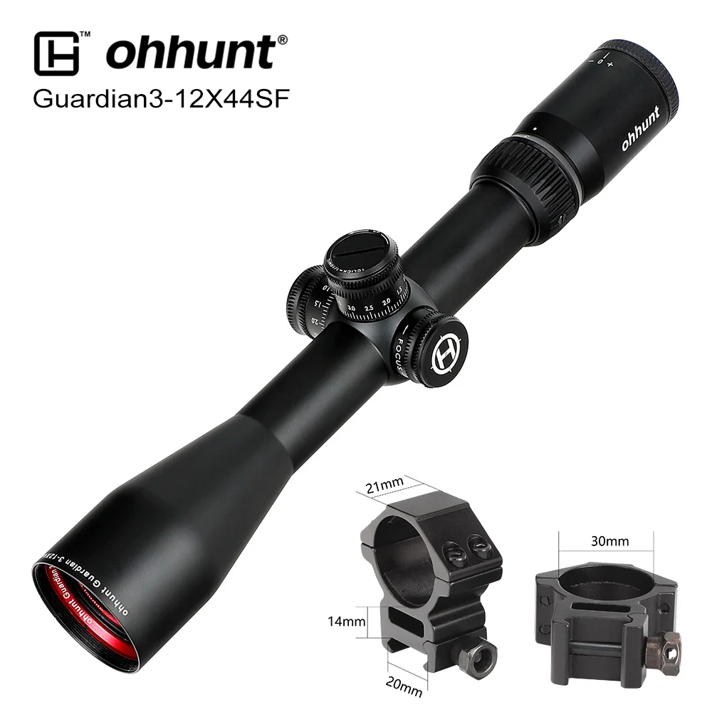 Ohhunt Guardian 3-12X44 SF охотничий прицел 1/2 полумиллиметровая точка сетка боковая параллакса башенки замок сброс тактические оптические прицелы - Цвет: Med Picatinny Rings