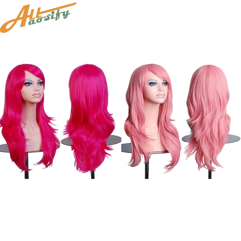 

Allaosify Long Curly Hair Synthetic Wigs 10 Colors Black Yellow White Red Pink Multi-Color Cosplay Wig Heat Resistant