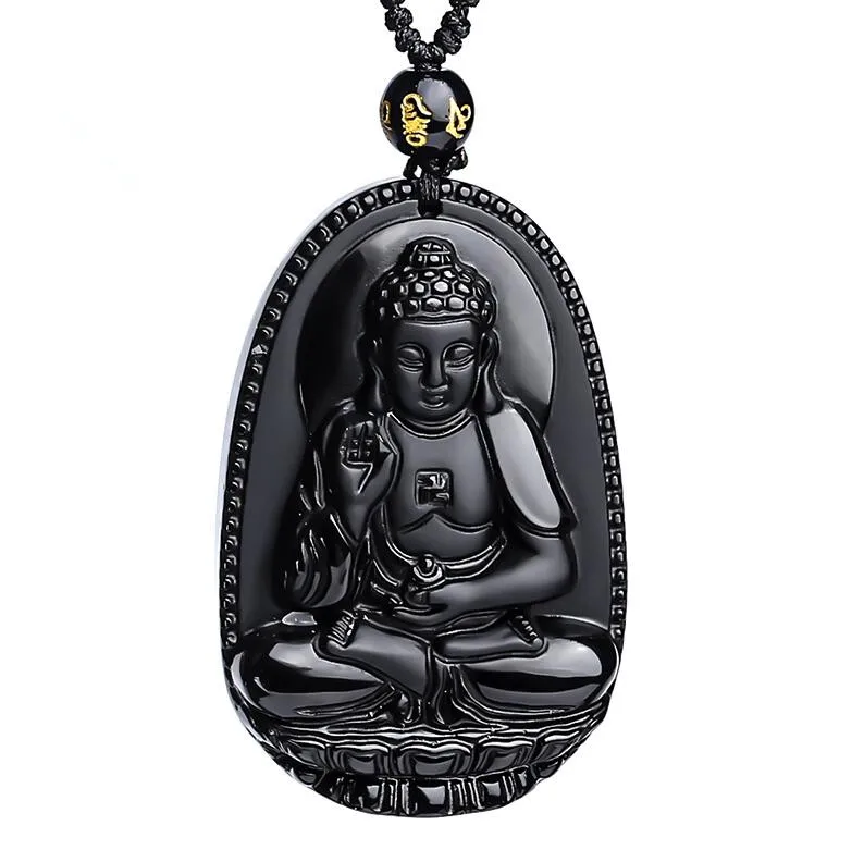 

Beautiful Chinese Natural Black Obsidian Carved Handwork Buddha Lucky Amulet Pendant + free Necklace Fine Fashion Jewelry