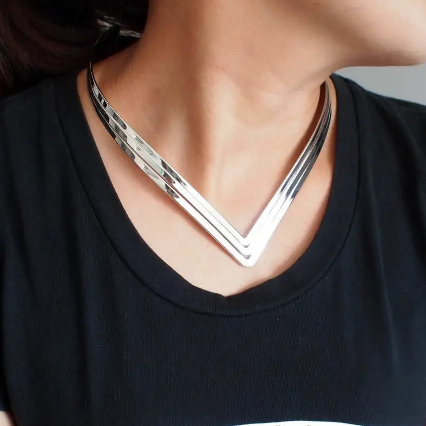 MANILAI North Africa Torques Collar Chokers Fashion 3 Layer Bright Metal Weld Bib Women Necklaces Statement Jewelry CE2524