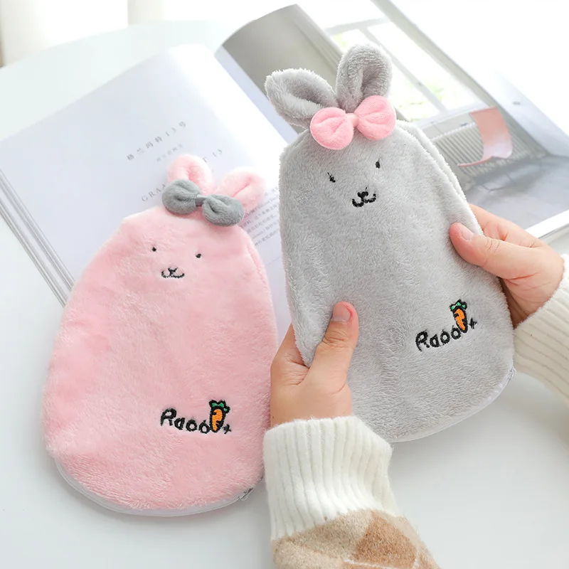 

Cartoon plush rabbit injection water warm handbag cloth set removable and washable hand warmers