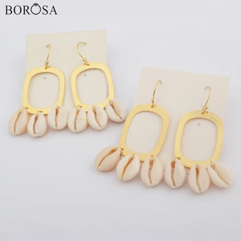 

BOROSA 5/10Pairs New Collection Gold Color Teardrop Three Natural Cowrie Shell Dangle Earrings Jewelry for Lady as Gift G1783