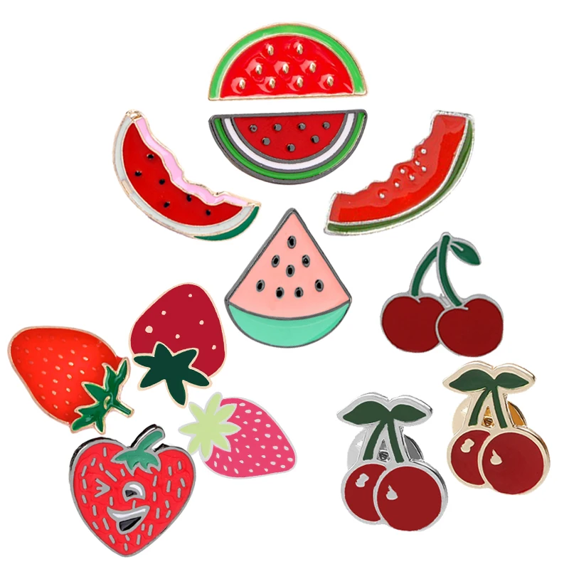 

12 Style Fruit Vintage Brooch Watermelon Strawberry Enamel Pin Badge Cherry Brooches For Women Jewelry Men Accessories Pins Gift