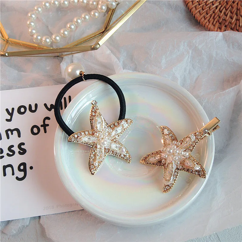 

HZ 2019 Korea Starfish Imitation Pearls Baroque Vintage Elegant Hair Rope Hairgrip Barrette Hairpin Hair Accessories for Women