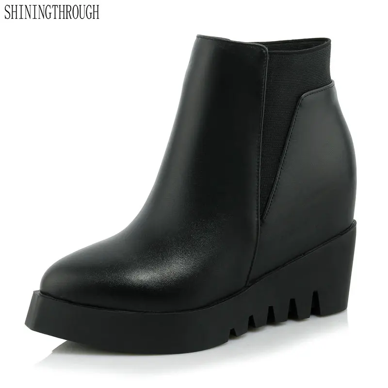 

2019 Cow Leather New Fashion Ankle Boots Woman Shoes Wedge High Heels platform Boot Female Shoes Woman