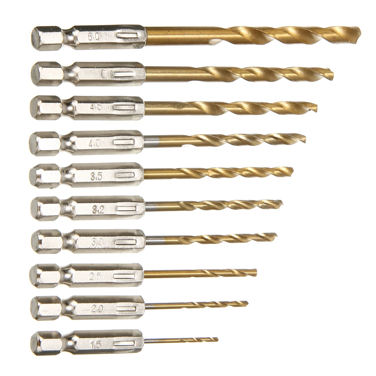 10PCS 1.5-6.0mm HSS Titanium Coated Twist Drill Bit Set Woodworking Metal Tool Hexagonal Drill Bits Cordless Screwdriver