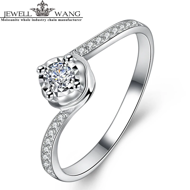JEWELLWANG 18K White Gold Diamond Rings for Women Round Romantic 0.5CT Effect Certified Engagement Diamond Luxury Rings Brands