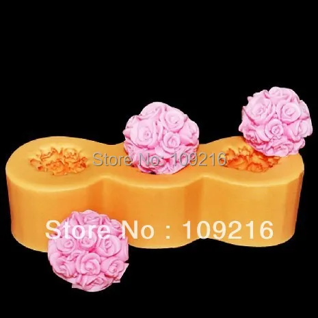 Оптовая продажа! Новый стиль 3D 3 шт Роза с шариковой формой (LZ0090) силиконовая форма