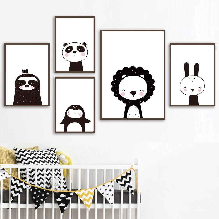 

Rabbit Panda Lion Penguin Raccoon Wall Art Canvas Painting Nordic Posters And Prints Cartoon Wall Pictures For Kids Room Decor