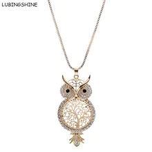 LUBINGSHINE кристальная цепочка для свитера, колье, милая сова, открытая подвеска, ожерелье для женщин, дерево жизни, ожерелье, ювелирные изделия для женщин