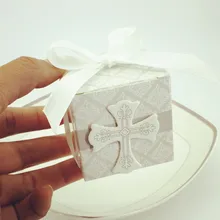 20 штук крест Подарочная коробка конфет крещение ребенка душ Свадебная вечеринка, бонбоньерка для Обёрточная бумага держатели Балетные пуанты с лентами свадебные сувениры и подарок
