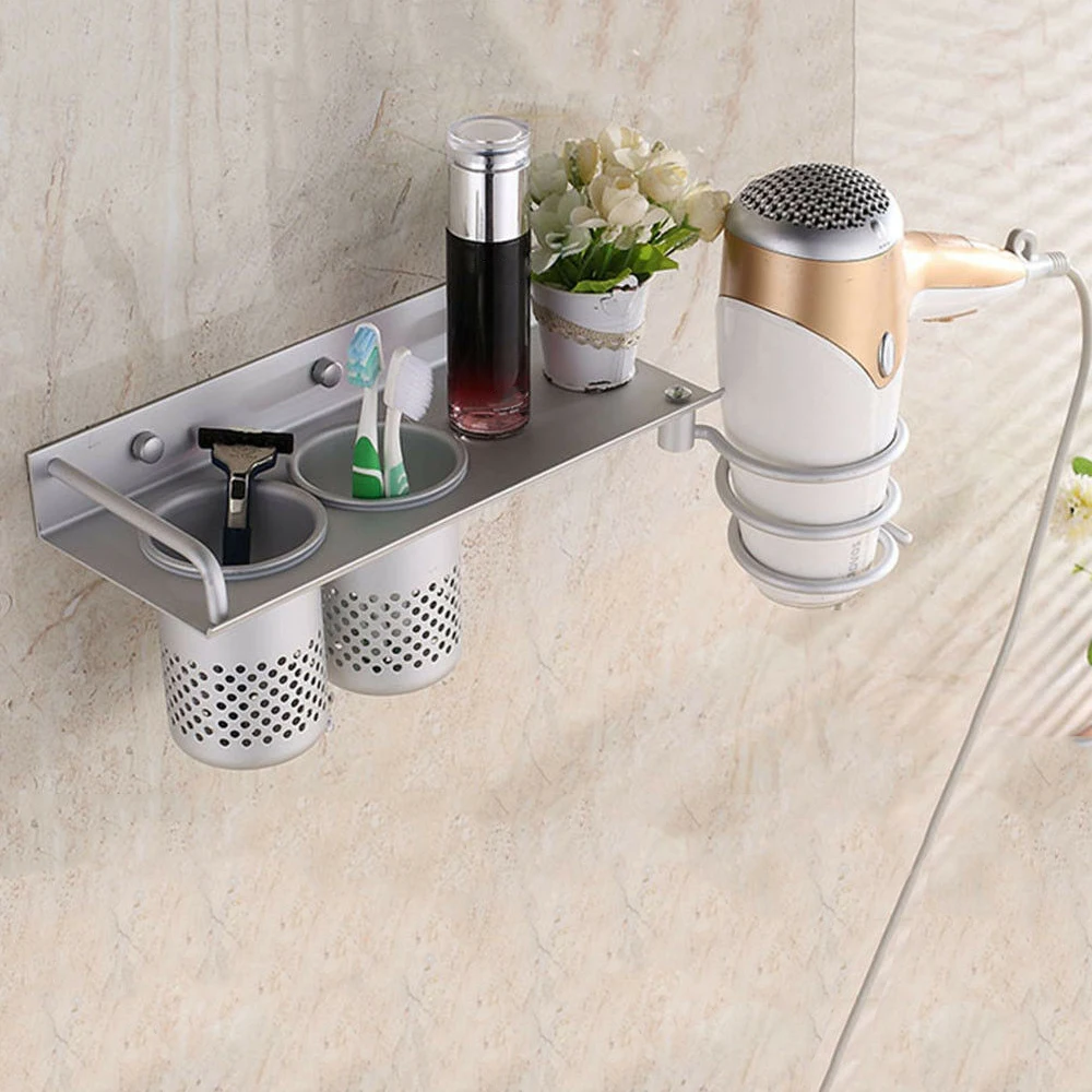 

Aluminum Bathroom Shelf Storage Wall Mounted Hair Dryer Organizer Spiral Stand Holder Rack 2 Basket