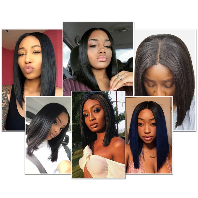 Short Lace Front Human Hair Wigs Brazilian Remy Hair Bob Wig with Pre Plucked Hairline Lace Wig For Black Women