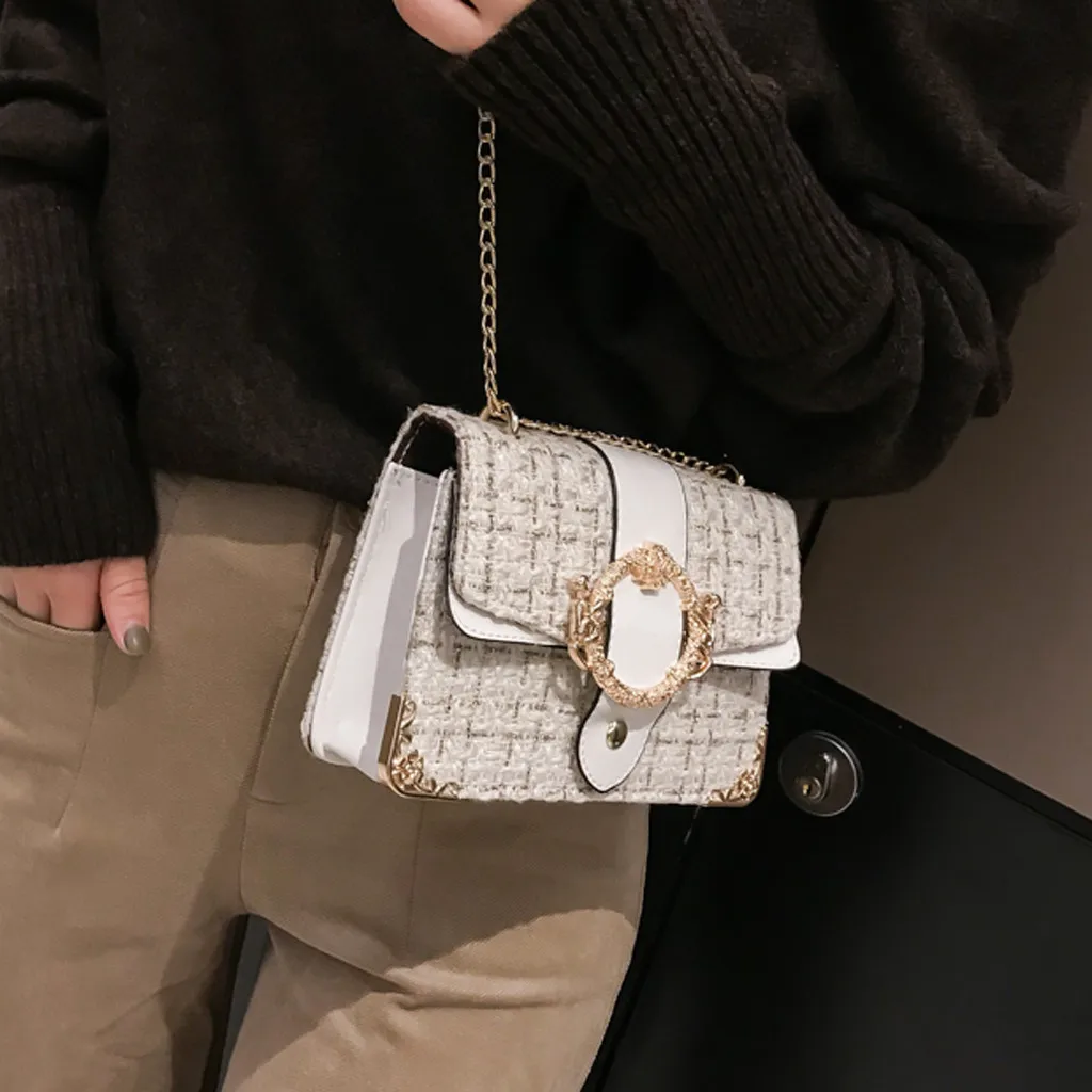 

sac a main femme en cuir veritable leather plaid Women's Ladies Fashion Simple Leisure Chian Single Shoulder Messenger Bags #15