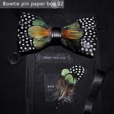 JEMYGINS, дизайн, галстук-бабочка, натуральная птица, перо, бант, ручная работа, кожаная брошь для галстука-бабочки, деревянная коробка, Свадебная вечеринка, Женихи - Цвет: Bowtie pin paper box
