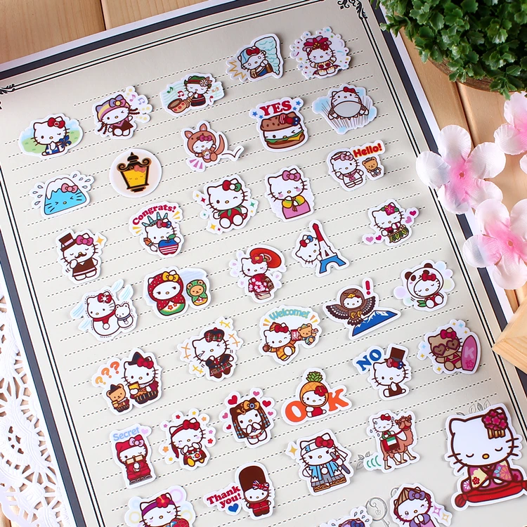 

40pcs Creative Cute Self-made hello kitty travel world scrapbooking stickers decorative sticker /DIY craft photo albums