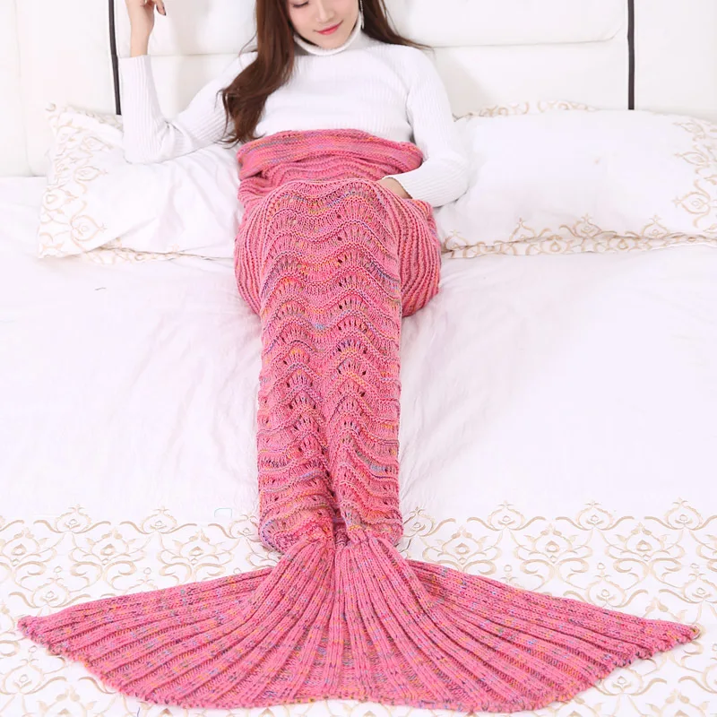 

2017 New Colorful Soft Knitted Mermaid Tail Blanket Adult Handmade Crochet Yarn Mermaid Blanket Sofa Warm Wrap Sleeping Bag